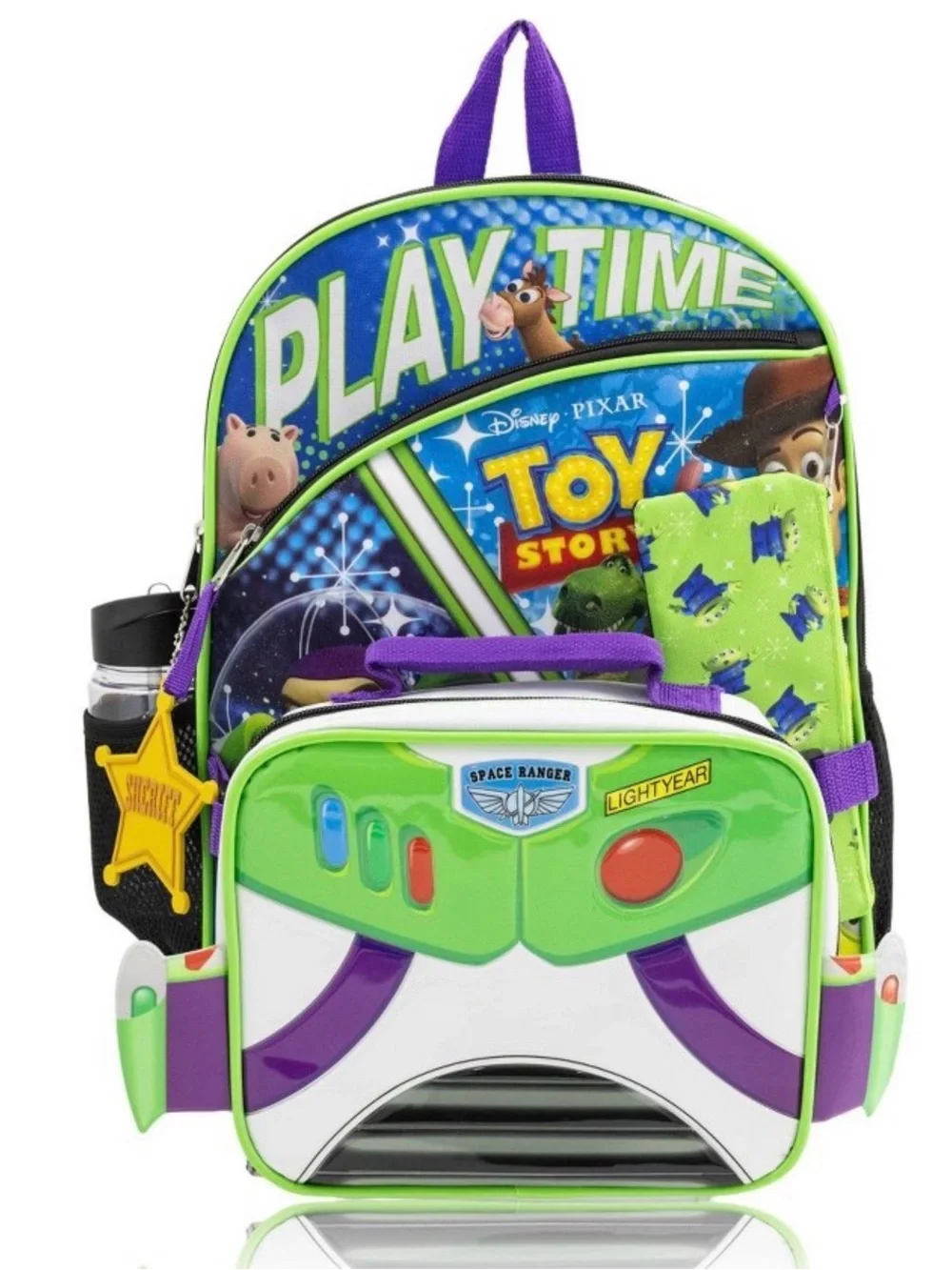 Disney Toy Story 5 Kids Backpack 5 Piece Set - Green/Purple Buzz Lightyear